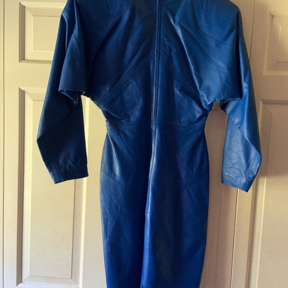 ROYAL BLUE LEATHER DRESS - Picture 4 of 8
